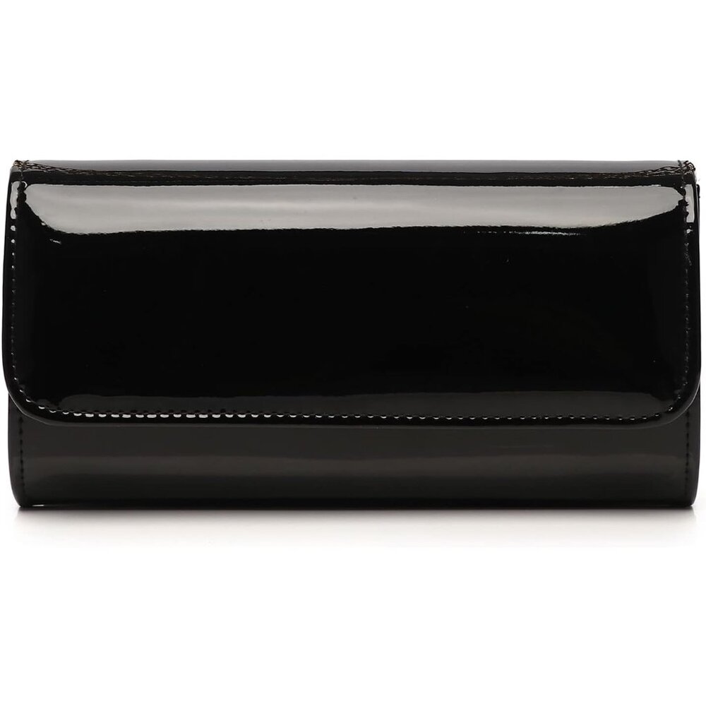 Timeless Luxury Black Patent Leather Clutch With Secure Magnetic Closure - 9.4”